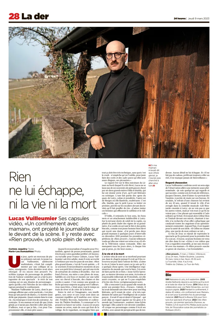 Article « Rien ne lui échappe, ni la vie ni la mort », 24 heures