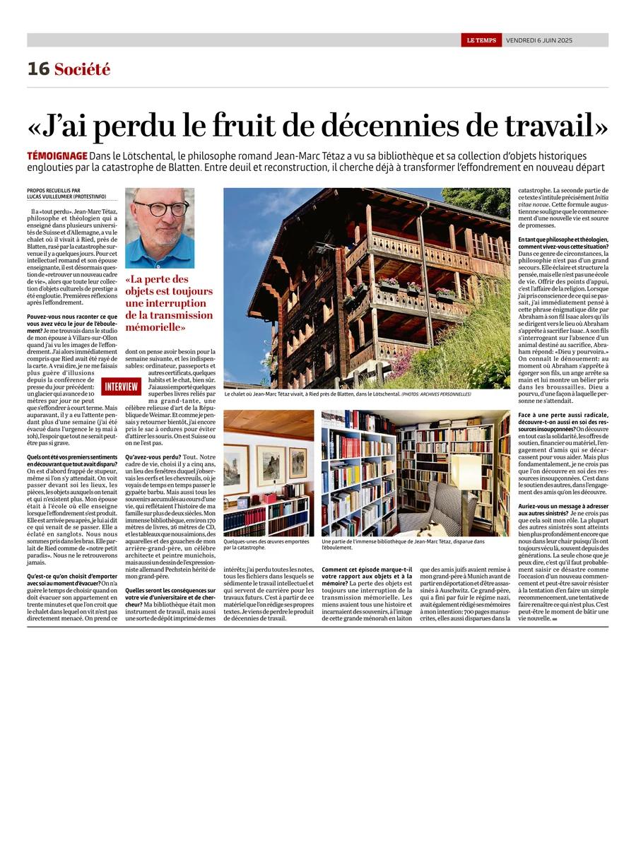 Article « « J'ai perdu le fruit de décennies de travail » », Le Temps