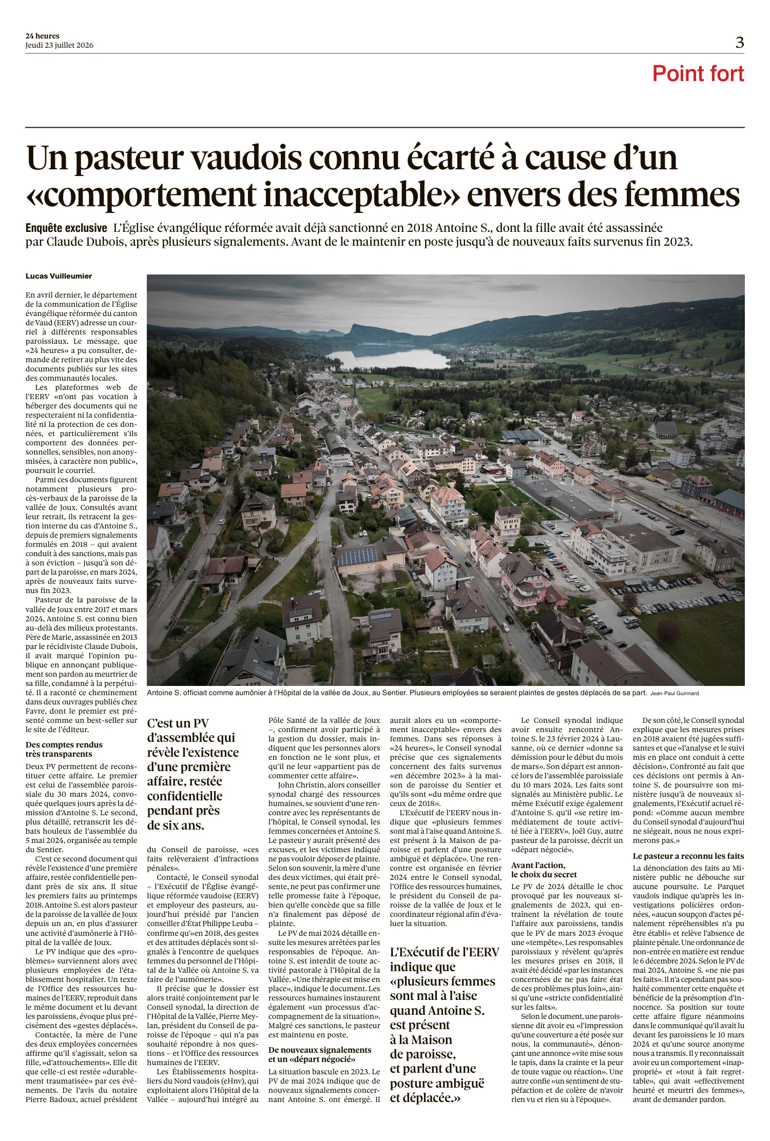 Un pasteur vaudois connu écarté à cause d'un « comportement inacceptable » envers des femmes — page 1